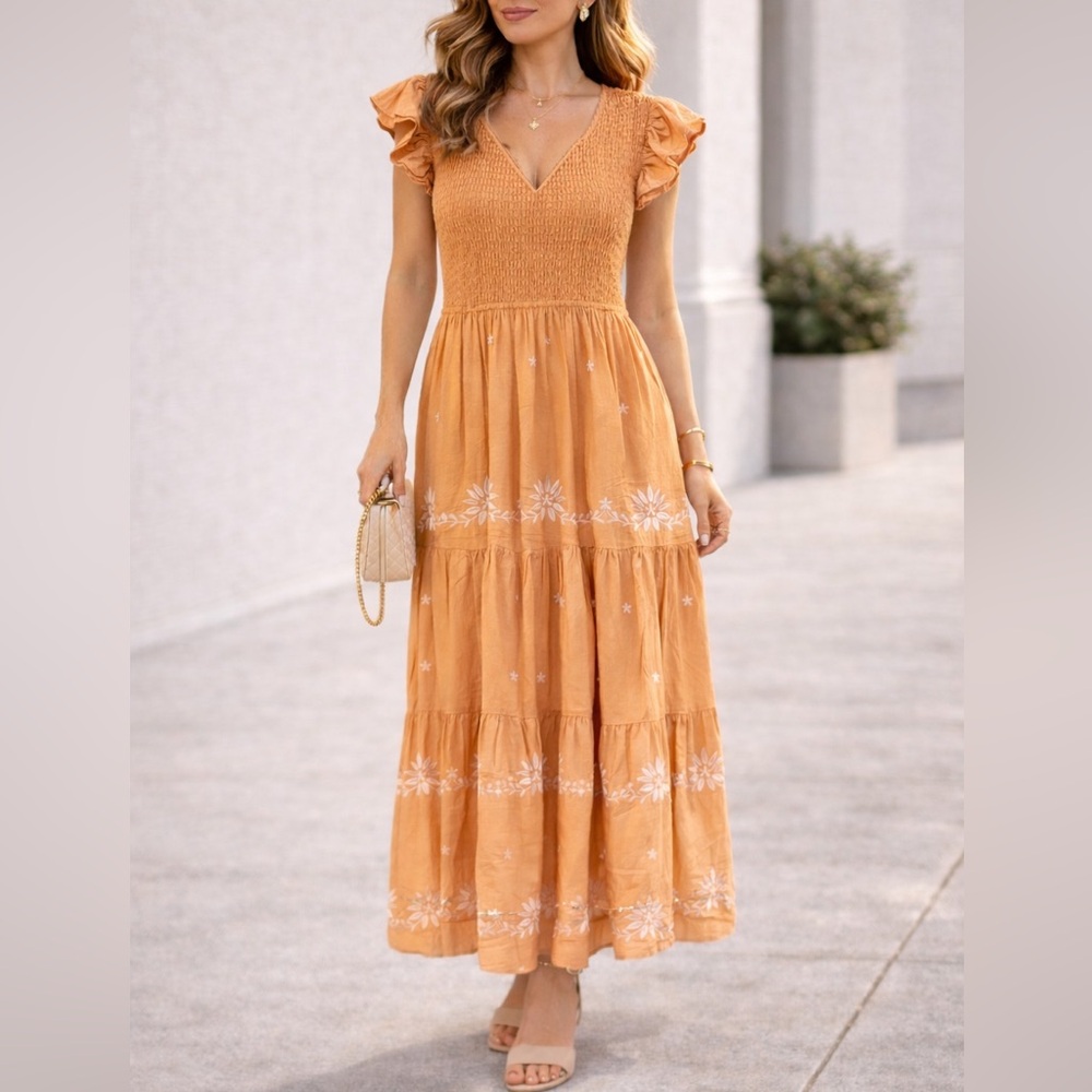 Ruffle Sleeve Maxi Dress in Orange
